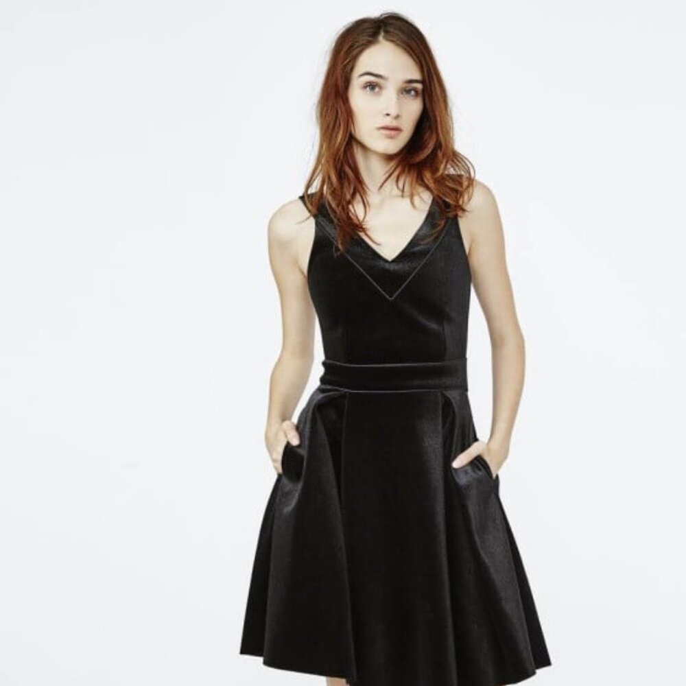 MAJE Reedness Velvet Fit and Flare Mini Dress Black S MSRP $480 NWT - Picture 6 of 13